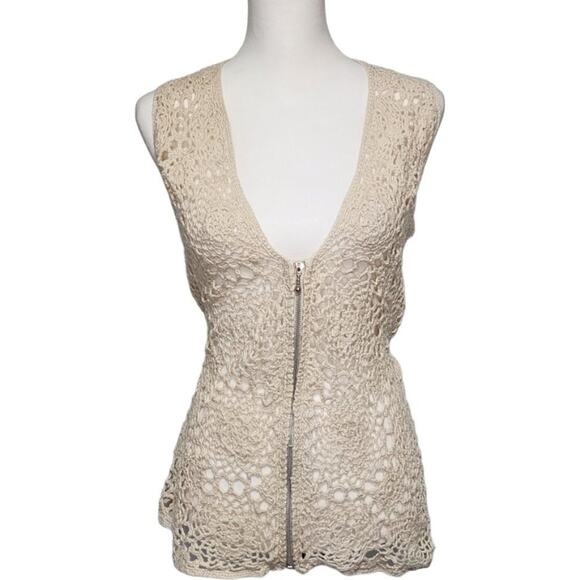 my Sweaters - Vintage 90's Hand Knit Crochet Zippered Vest Size M